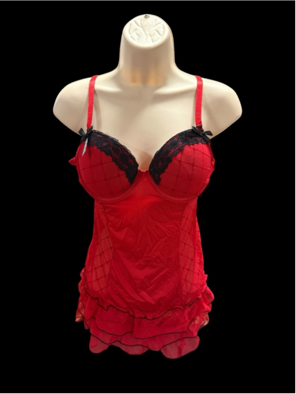 Women's Oh La La Cheri Red & Black Chemise M